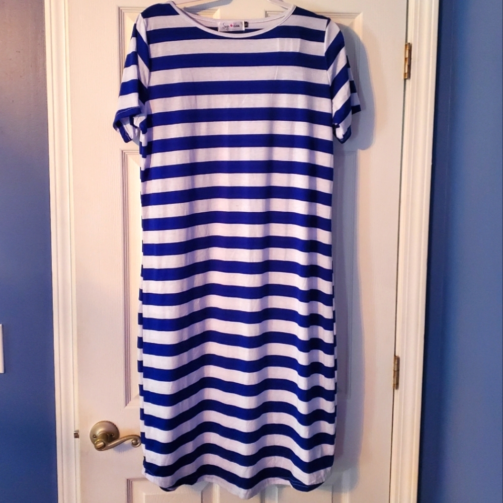 Sign Here Royal Blue & White Stripe Dress